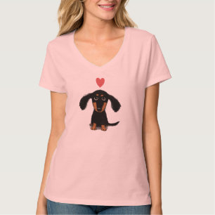 T-shirts Cachorrinho Dachshund Fofo com Coração Rosa