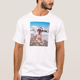 T-shirts Cachorro Cute Great Dane Sentado Na Neve Chapéu de
