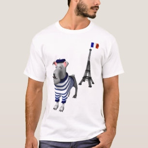 T-shirts Cachorro de boina em frente à Torre Eiffel