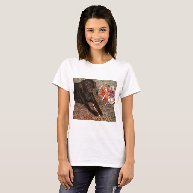 T-shirts Cachorro de Halloween com Mulher Doce (Frente Completa)