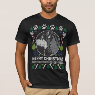 T-shirts Cachorro Siberiano Ração Feia De Natal