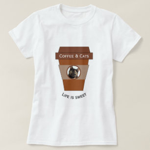 T-shirts Café e gatos personalizáveis - A vida é doce
