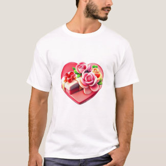 T-shirts Caixa de Presente do Coração Rosa Românti
