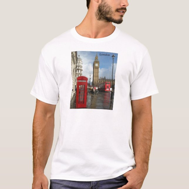 T-shirts Caixa do telefone de Londres & Big Ben (St.K) (Frente)