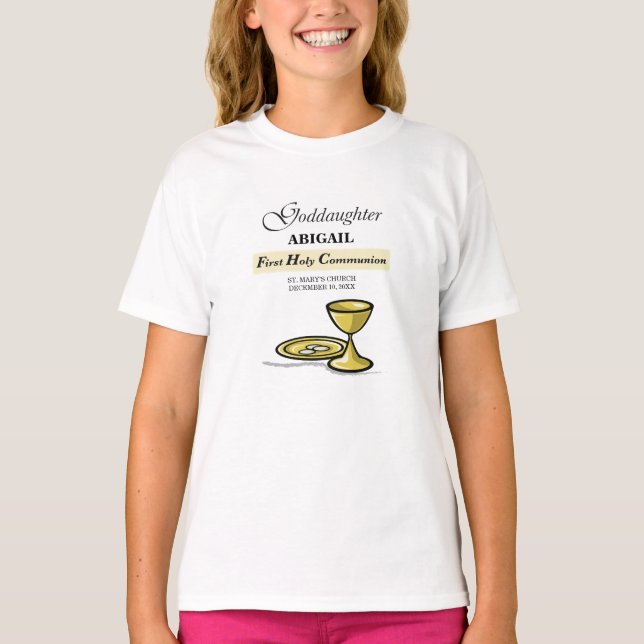 T-shirts Cálice da Primeira Comunhão da Afilhada Personaliz (Frente)