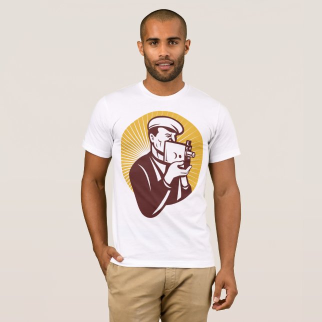 T-shirts Câmeraman Antigo Fotógrafo Retrô (Frente Completa)