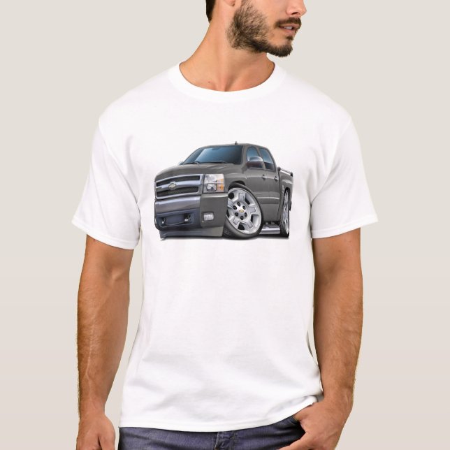 T-shirts Caminhão do cinza de Chevy Silverado Dualcab (Frente)