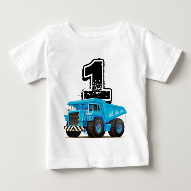 T-shirts Caminhão primeiro aniversario Azul do Baby Boy (Frente)