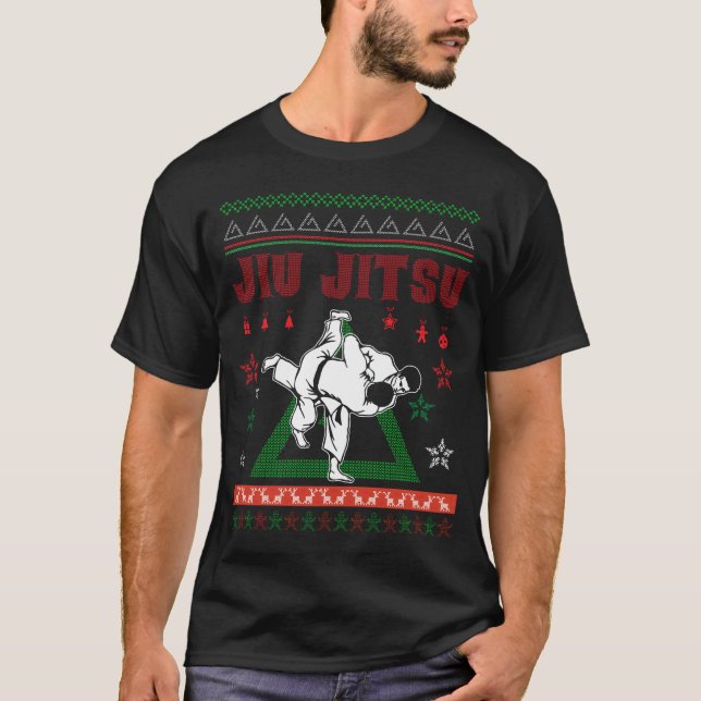 T-shirts Camisola feia do Natal de Jiu Jitsu (Frente)