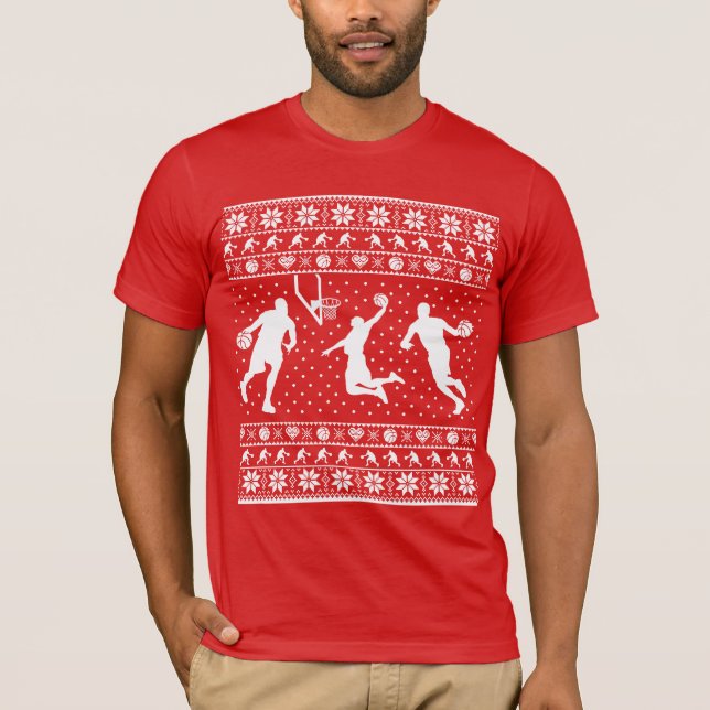 T-shirts Camisola feia do Natal do basquetebol (Frente)