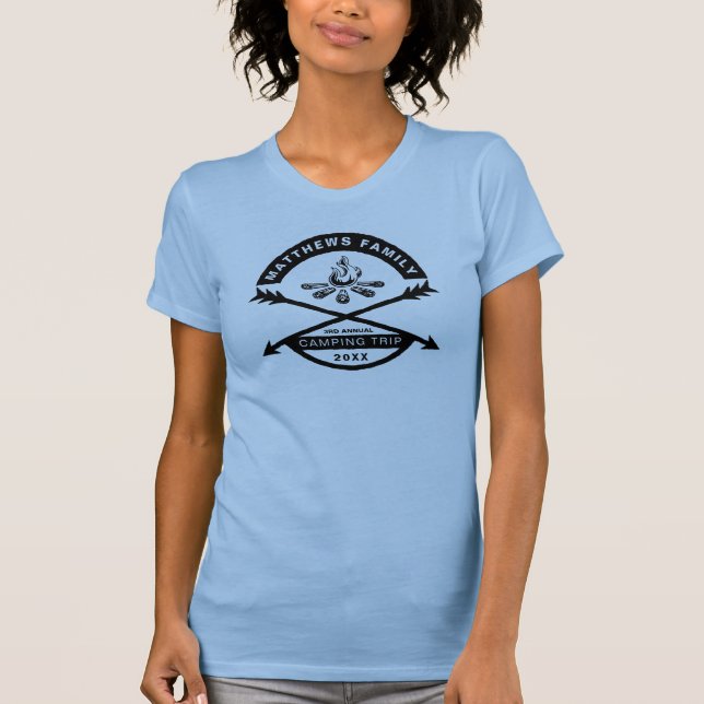 T-shirts Camping Reunion Shirt feminina | Design escuro (Frente)