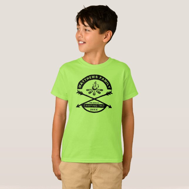 T-shirts Camping Reunion Shirt para Crianças | Design preto (Frente Completa)