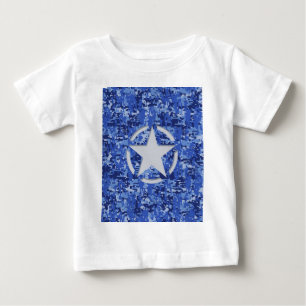 T-shirts Camuflagem Azul do Marinho Retroativo Estêncil Est