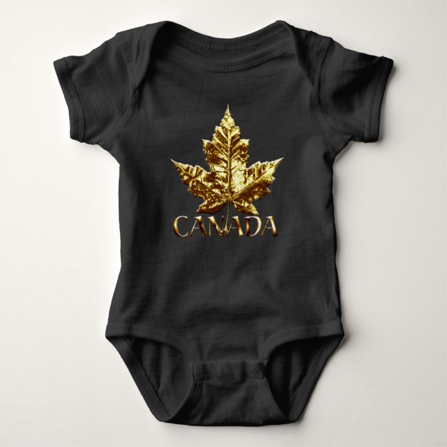 T-shirts Canada Baby Dourado Mapeou Leaf Gifts Baby Bodycas (Frente)