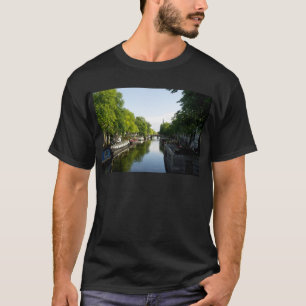 T-shirts Canal de Amsterdã com Houseboats e Árvores Exubera