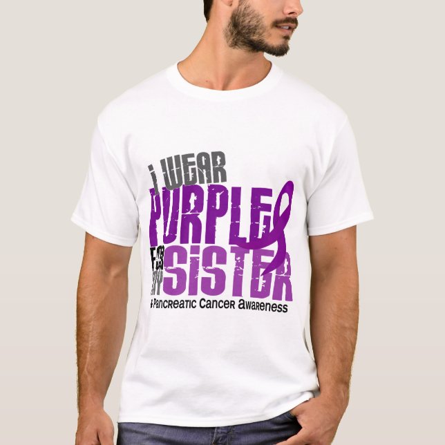 T-shirts Câncer de pâncreas eu visto o roxo para minha irmã (Frente)
