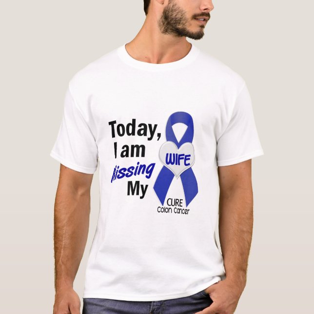 T-shirts Cancro do cólon que FALTA MINHA ESPOSA (Frente)