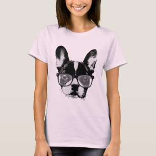 T-shirts Cão bonito Nerdy do buldogue francês