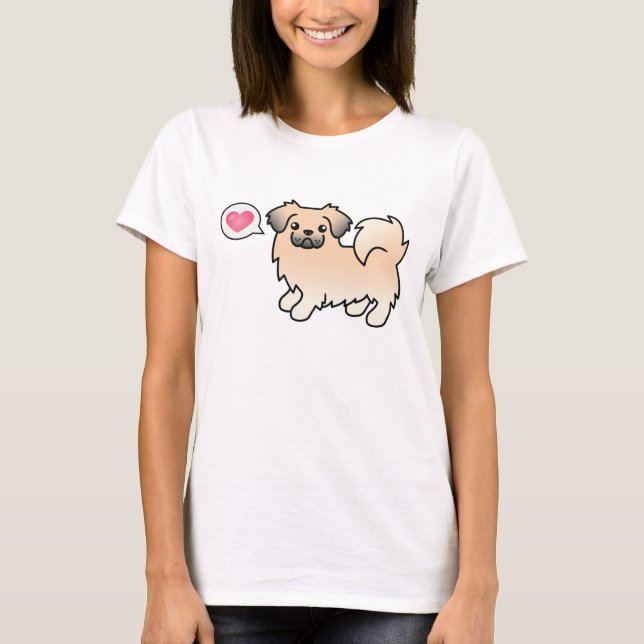 T-shirts Cão Cartoon Spaniel Tibetano Creme Sable (Frente)
