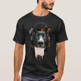 T-shirts Cão com fones de ouvido. melómano