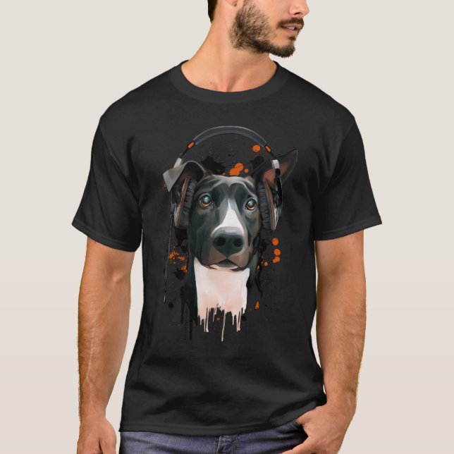 T-shirts Cão com fones de ouvido. melómano (Frente)