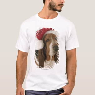 T-shirts Cão de Basset no chapéu do papai noel