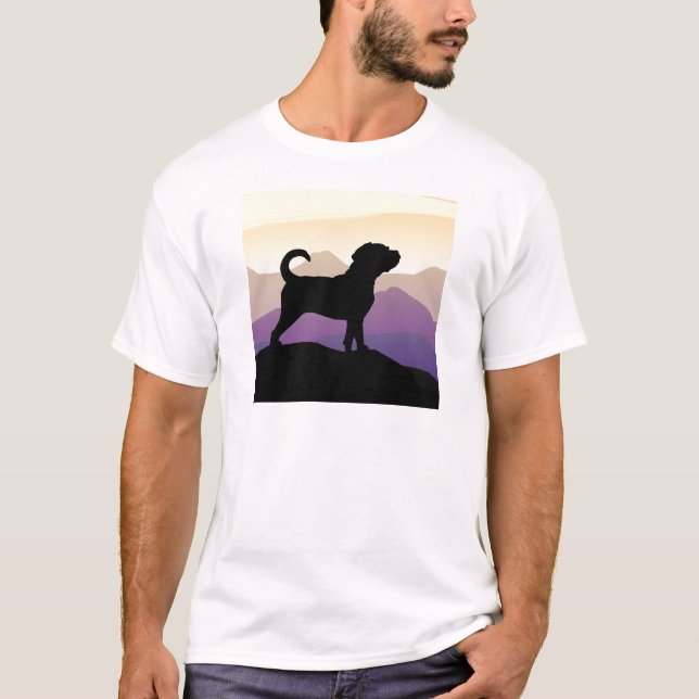 T-shirts Cão de Puggle das montanhas roxas (Frente)