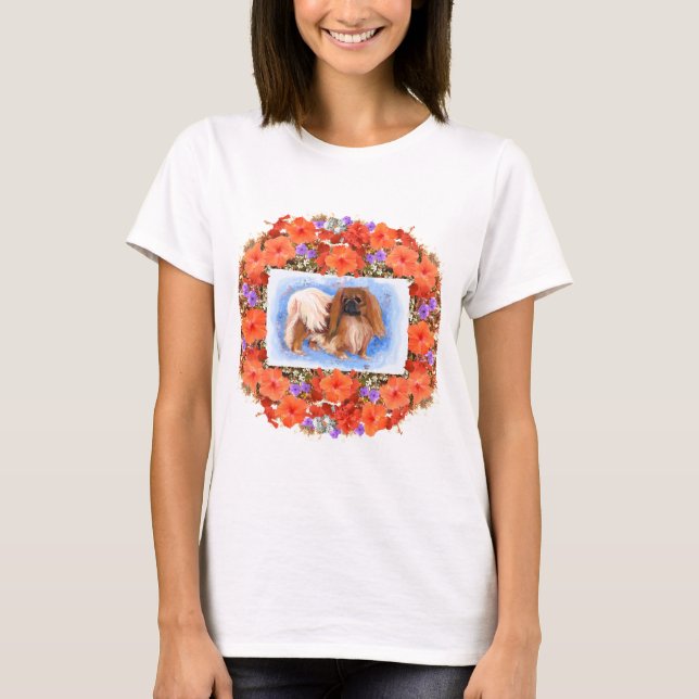 T-shirts Cão Pequinês Floral (Frente)