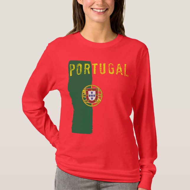 T-shirts Capa longa das senhoras da bandeira de Portugal (Frente)