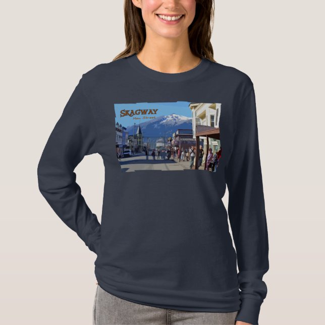 T-shirts Capa longa das senhoras de Skagway (Frente)