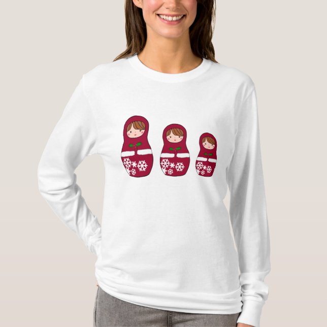 T-shirts Capa longa de Hoody do Natal de Matryoshka (Frente)