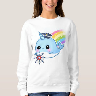 T-shirts Capitão bonito do kawaii narwhal com arco-íris