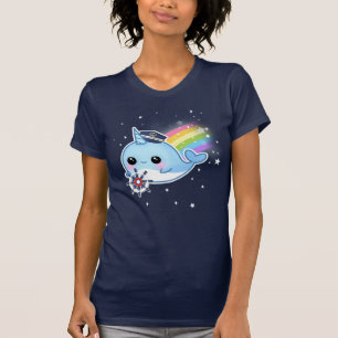 T-shirts Capitão bonito do kawaii narwhal com arco-íris
