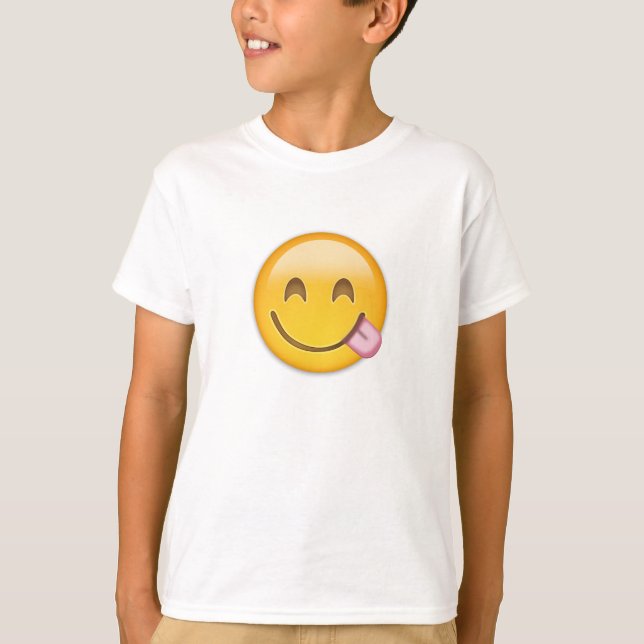 T-shirts Cara que Savouring a comida deliciosa Emoji (Frente)