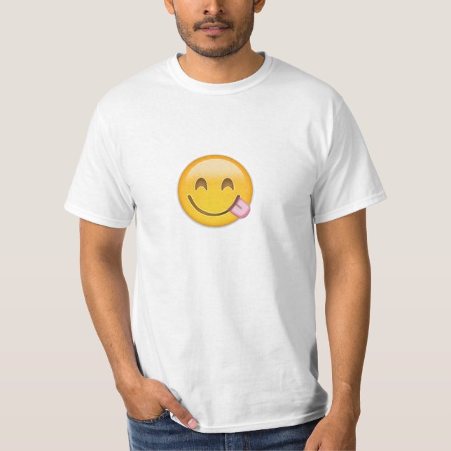 T-shirts Cara que Savouring a comida deliciosa Emoji (Frente)