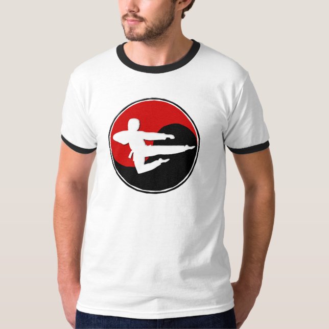 T-shirts CARA vermelha 1 do karaté de Yin Yang (Frente)