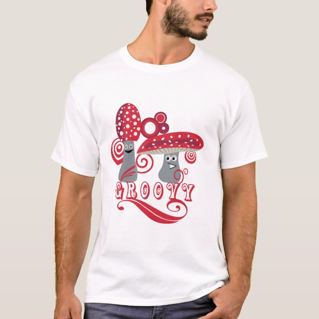 T-shirts Caráter Groovy do cogumelo (Frente)