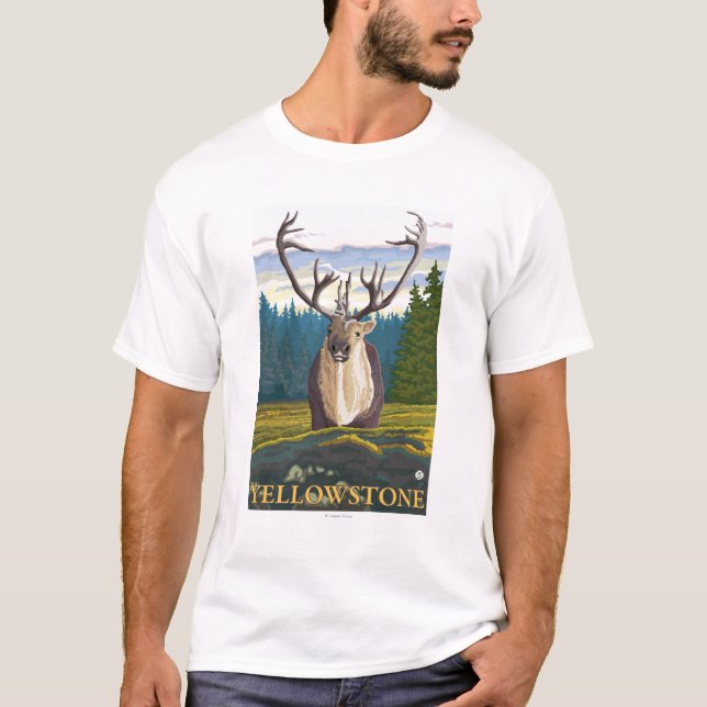 T-shirts Caribu no selvagem - nacional de Yellowstone (Frente)