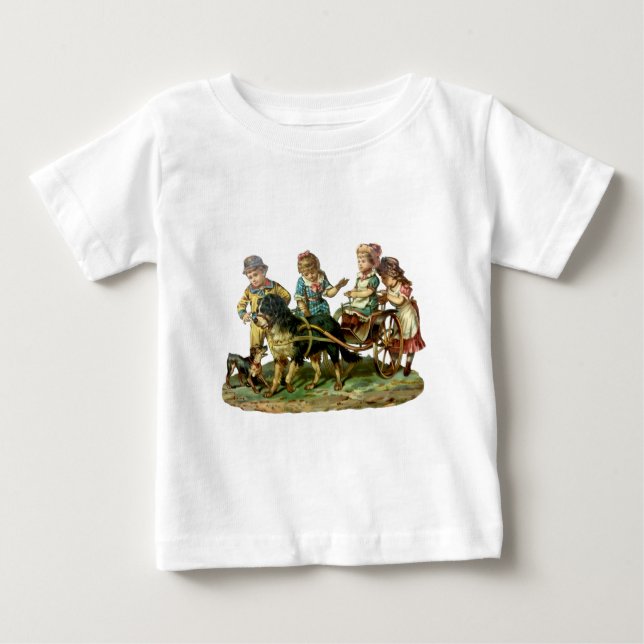 T-shirts Carrinho de Criança e Cachorro Antigo (Frente)
