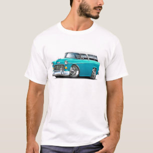 T-shirts Carro 1955 Turquesa-Branco do nómada de Chevy