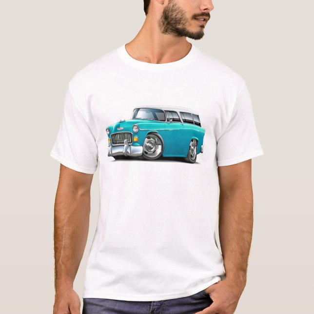 T-shirts Carro 1955 Turquesa-Branco do nómada de Chevy (Frente)