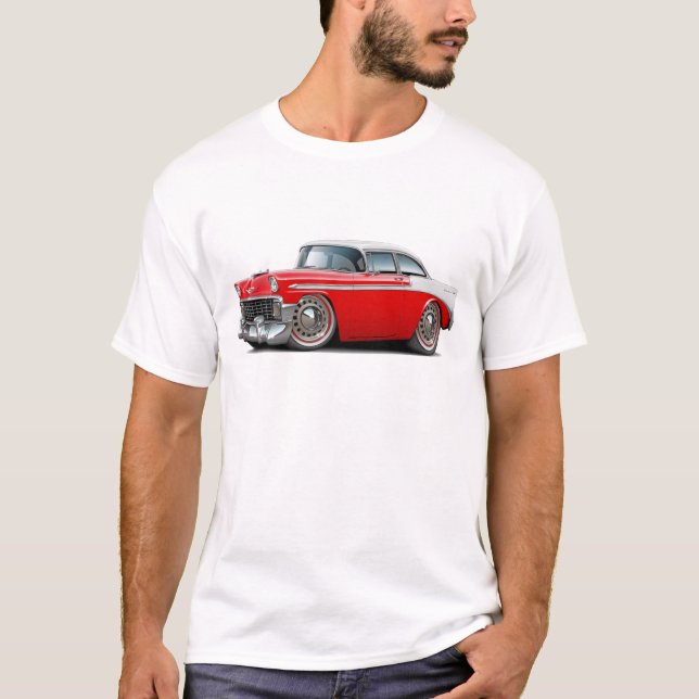 T-shirts Carro 1956 Vermelho-Branco de Chevy Belair (Frente)