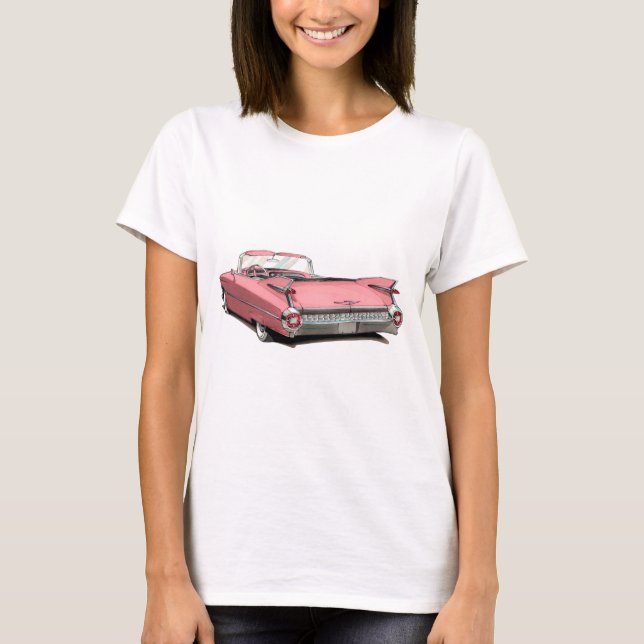 T-shirts Carro 1959 cor-de-rosa do cadillac (Frente)
