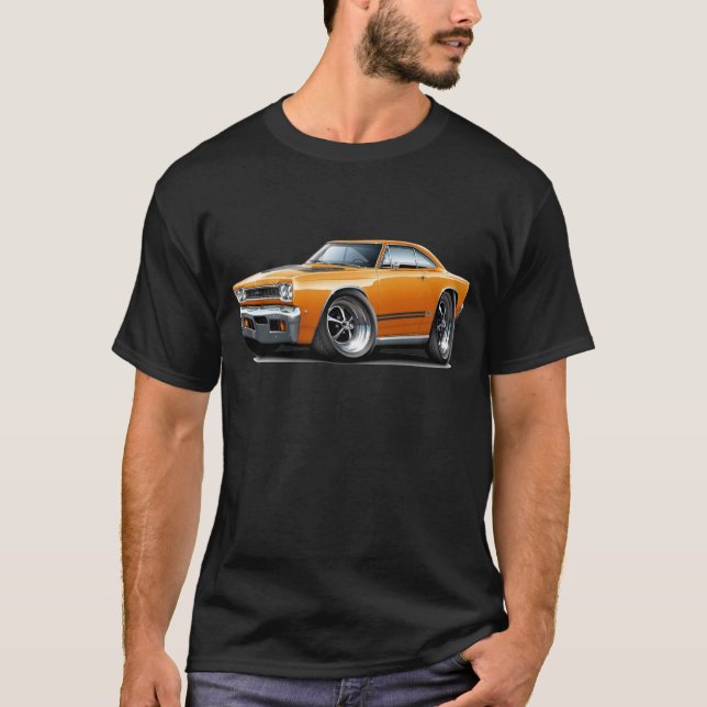 T-shirts Carro 1968 Alaranjado-Preto de Plymouth GTX (Frente)