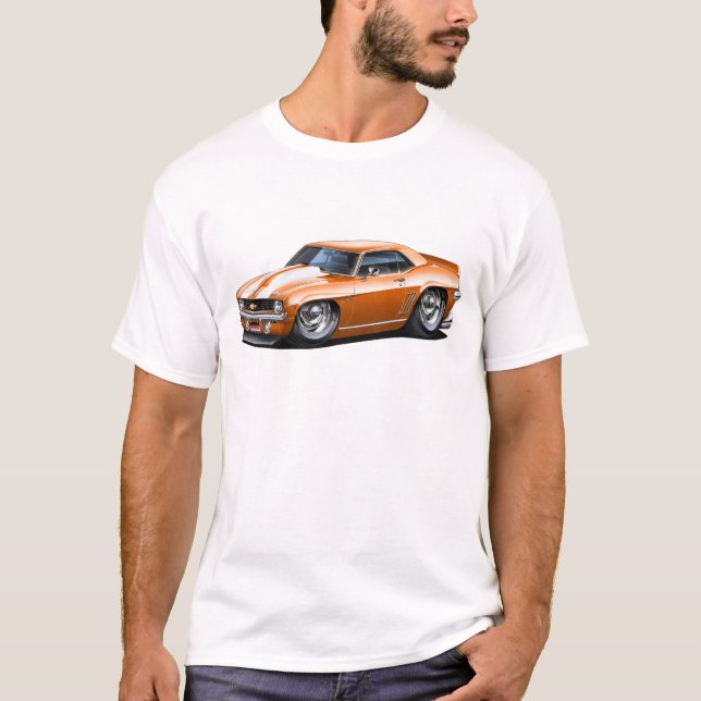 T-shirts Carro 1969 Alaranjado-Branco de Camaro SS (Frente)