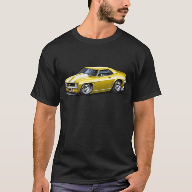 T-shirts Carro 1969 Amarelo-Branco de Camaro SS (Frente)
