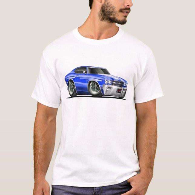 T-shirts Carro 1970 Azul-Branco de Chevelle (Frente)