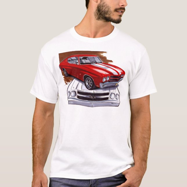 T-shirts Carro 1970 Vermelho-Branco de Chevelle (Frente)