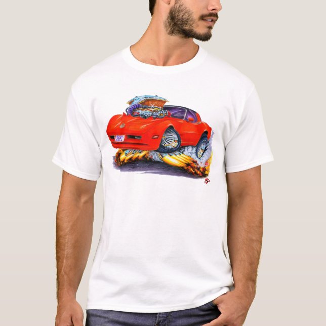 T-shirts Carro 1980-82 do vermelho de Corveta (Frente)