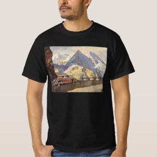 T-shirts Carro Antigo na Estrada da Montanha no Inverno com